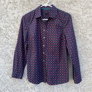 TALBOTS Long Sleeved Cotton Elephant Pattern Button Down Shirt